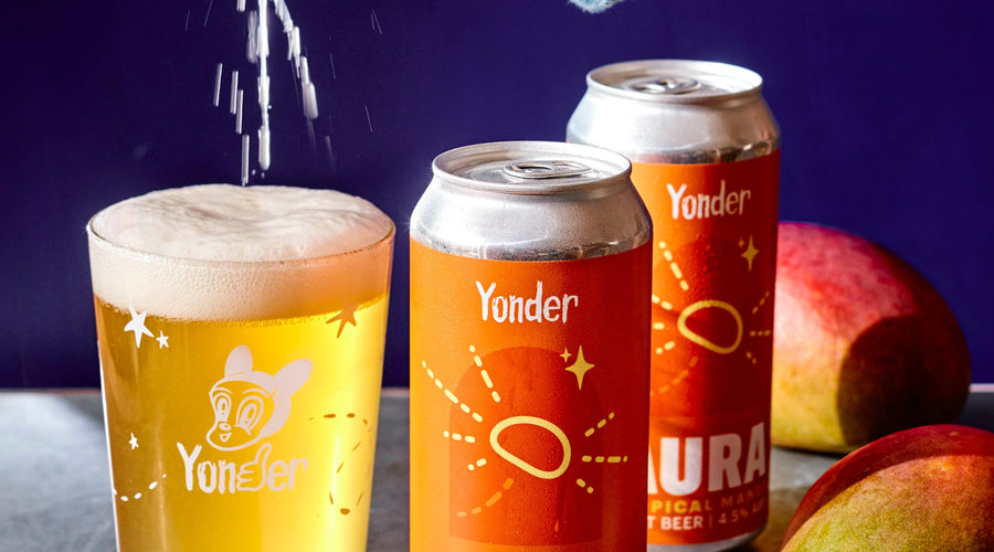 Aura: Tropical Mango. Fruit Beer with Good Vibes Only.